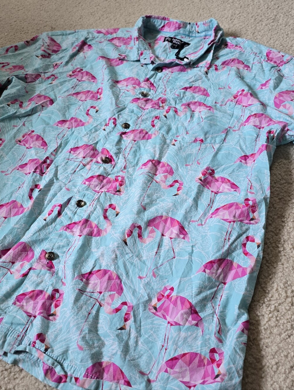 Island Haze Flamingo Tropical Button Up Shirt Men’s XXL Fits Large